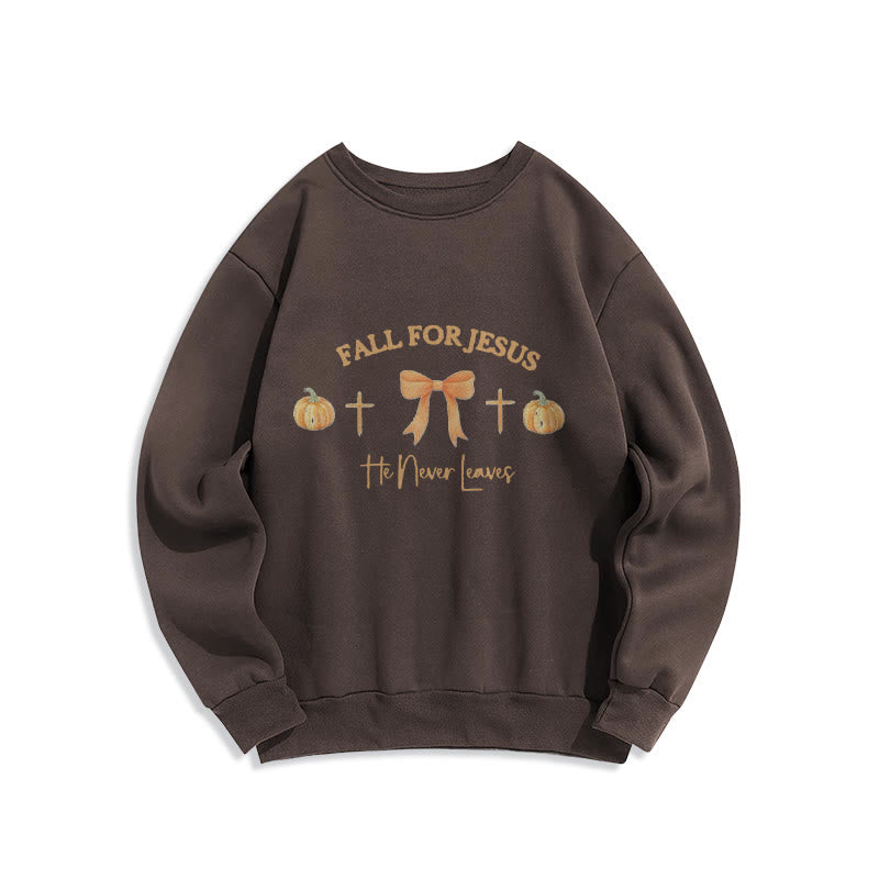 Christianartworkshop Fall For Jesus Pumpkin Cross & Bow Fleece Lined Polyester Sweatshirt - Brown - 2XL - image 7