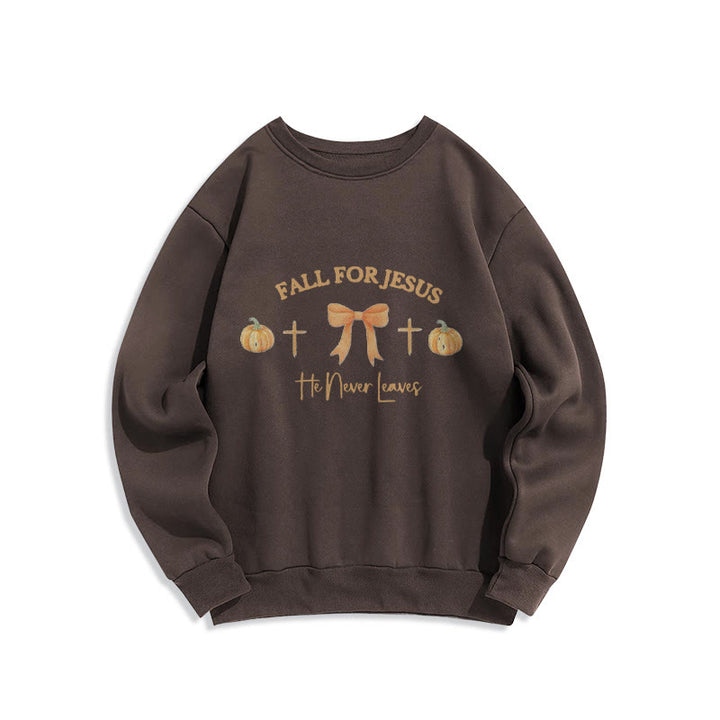 Christianartworkshop Fall For Jesus Pumpkin Cross & Bow Fleece Lined Polyester Sweatshirt - Brown - 2XL - image 7