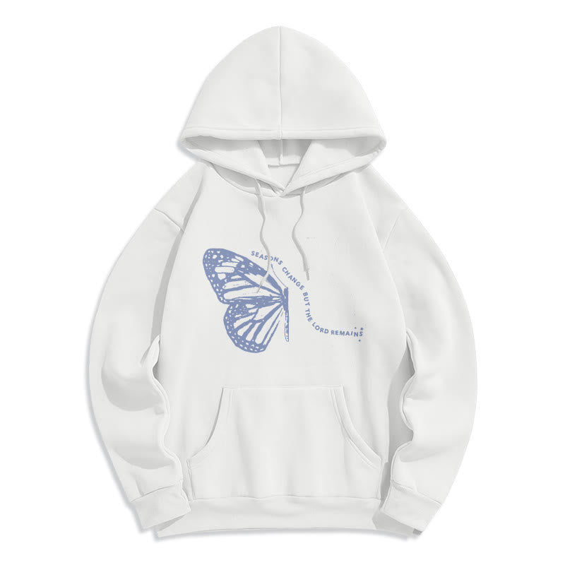 Christianartworkshop Seasons Change Lord Remains Butterfly Motif Fleece Lined Polyester Hoodie - White - 2XL - image 1