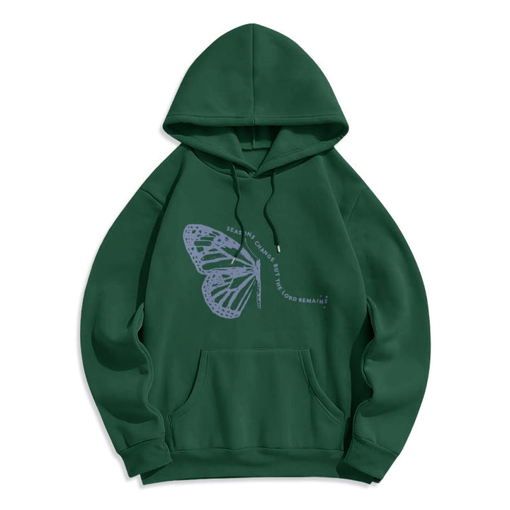 Christianartworkshop Seasons Change Lord Remains Butterfly Motif Fleece Lined Polyester Hoodie - Green - 2XL - image 7