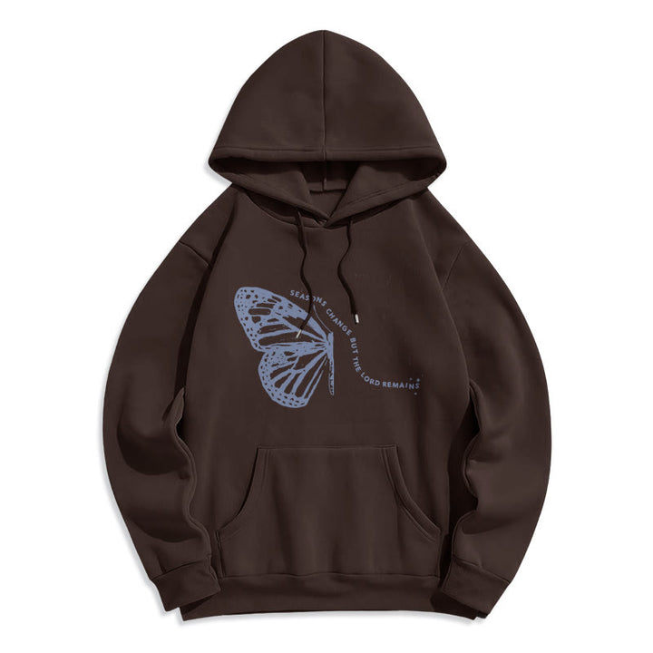 Christianartworkshop Seasons Change Lord Remains Butterfly Motif Fleece Lined Polyester Hoodie - Brown - 2XL - image 5