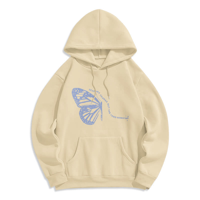Christianartworkshop Seasons Change Lord Remains Butterfly Motif Fleece Lined Polyester Hoodie - Beige - 2XL - image 4