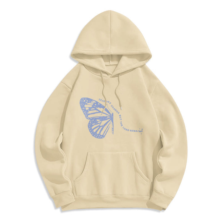 Christianartworkshop Seasons Change Lord Remains Butterfly Motif Fleece Lined Polyester Hoodie - Beige - 2XL - image 4