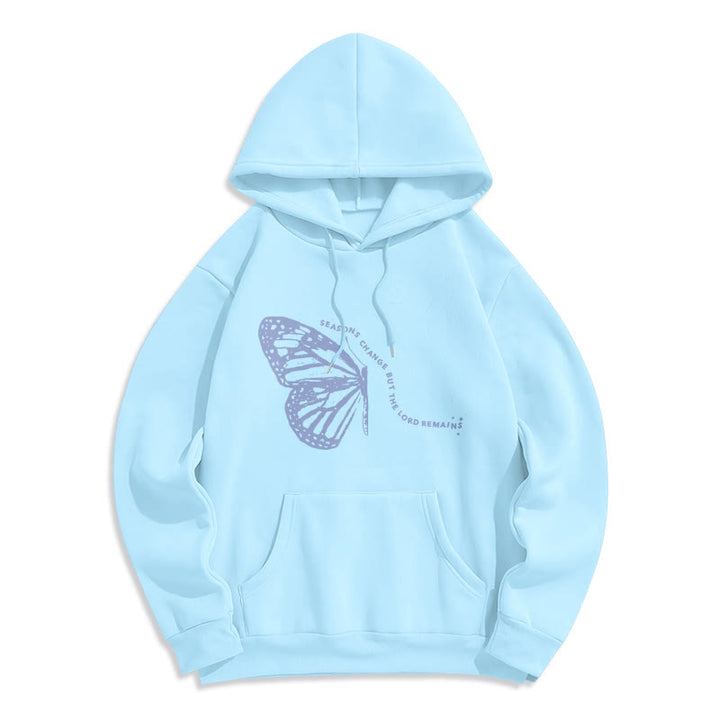 Christianartworkshop Seasons Change Lord Remains Butterfly Motif Fleece Lined Polyester Hoodie - Blue - 2XL - image 3
