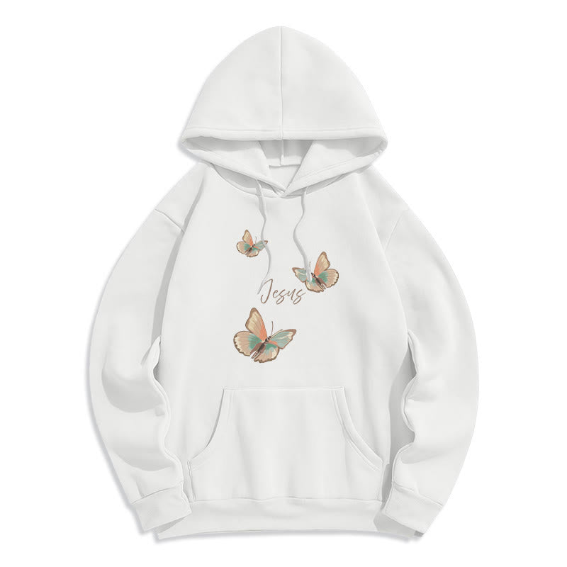 Christianartworkshop Gentle Style Butterfly Whisper of Jesus Fleece Lined Polyester Hoodie - White - 2XL - image 3