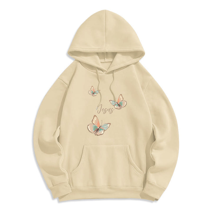 Christianartworkshop Gentle Style Butterfly Whisper of Jesus Fleece Lined Polyester Hoodie - Beige - 2XL - image 4