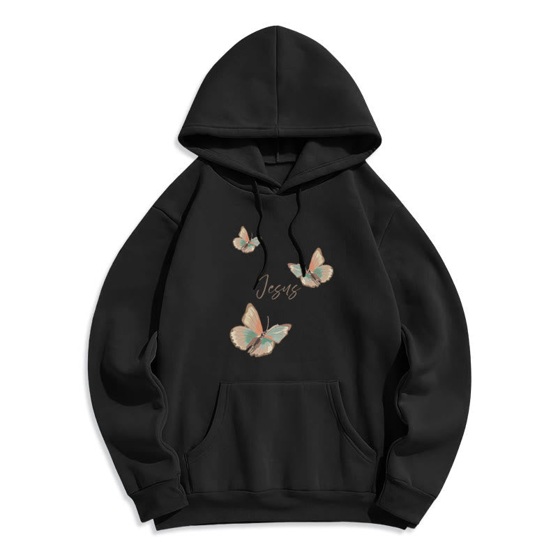Christianartworkshop Gentle Style Butterfly Whisper of Jesus Fleece Lined Polyester Hoodie - Black - 2XL - image 6