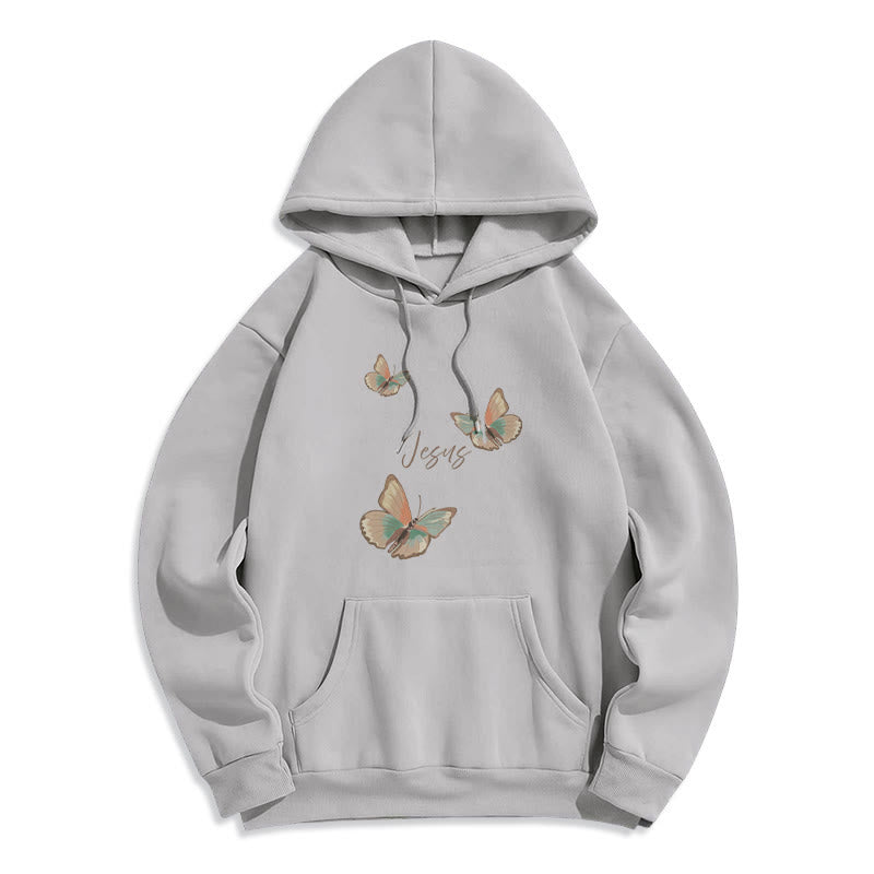 Christianartworkshop Gentle Style Butterfly Whisper of Jesus Fleece Lined Polyester Hoodie - Grey - 2XL - image 5