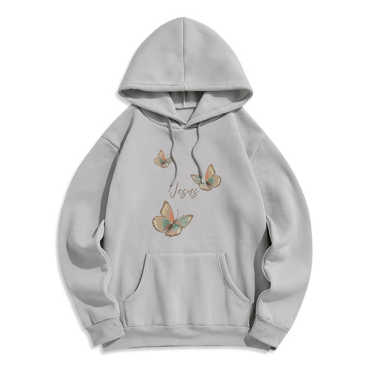 Christianartworkshop Gentle Style Butterfly Whisper of Jesus Fleece Lined Polyester Hoodie - Grey - 2XL - image 5