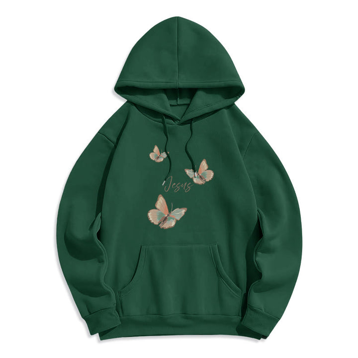 Christianartworkshop Gentle Style Butterfly Whisper of Jesus Fleece Lined Polyester Hoodie - Green - 2XL - image 9