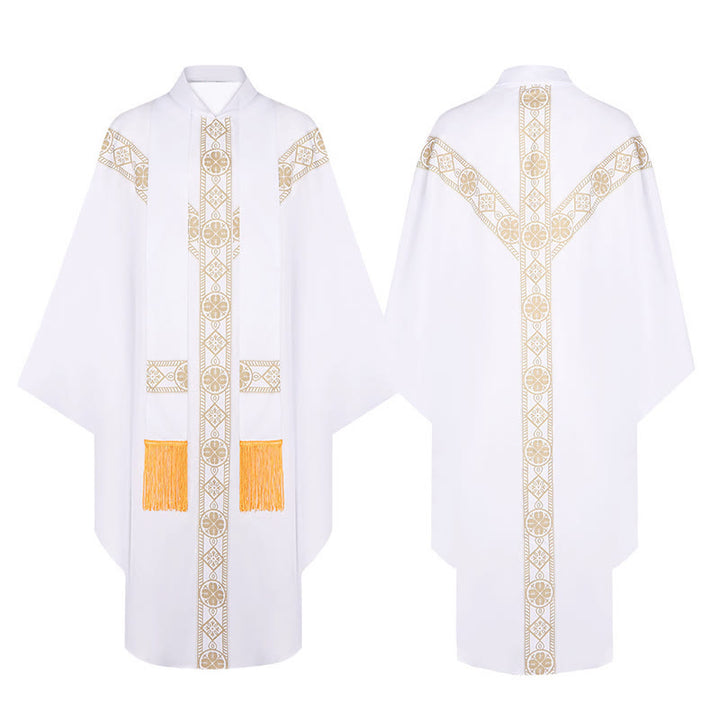 Christianartworkshop Medieval Cloak Clergy Robe with Golden Religious Patterns - White - One Size Fits All (Length 130cm) - image 7