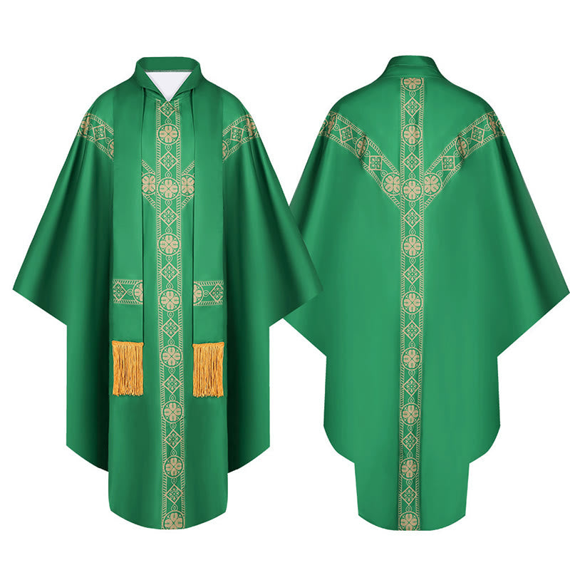 Christianartworkshop Medieval Cloak Clergy Robe with Golden Religious Patterns - Green - One Size Fits All (Length 130cm) - image 4