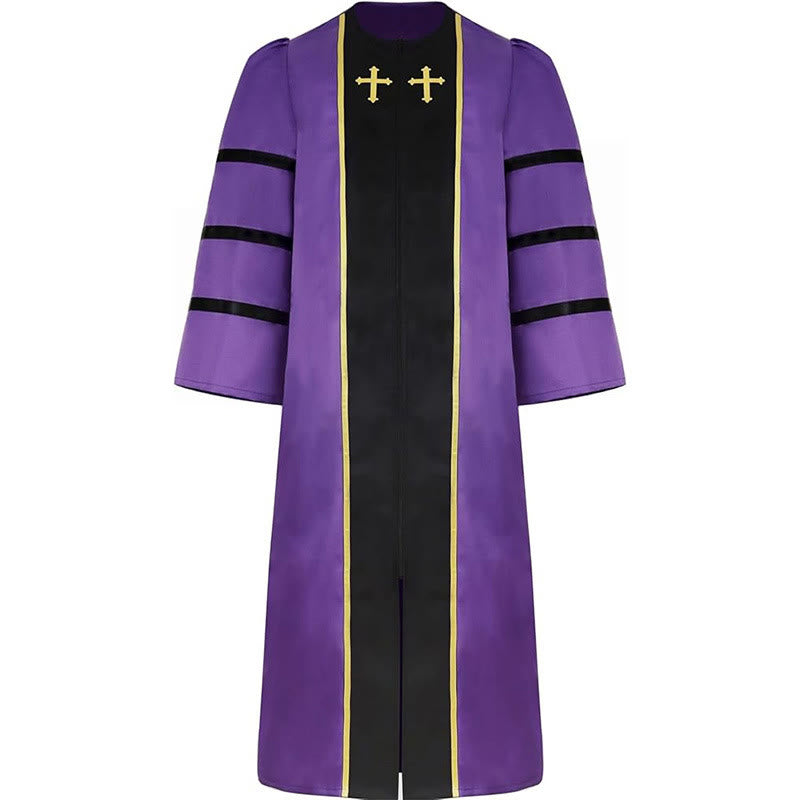 Christianartworkshop Ornate Purple Clergy Robe with Golden Cross & Striped Style - image 2