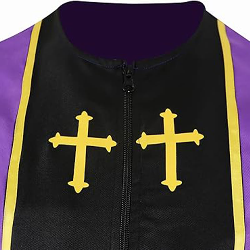 Christianartworkshop Ornate Purple Clergy Robe with Golden Cross & Striped Style - image 5
