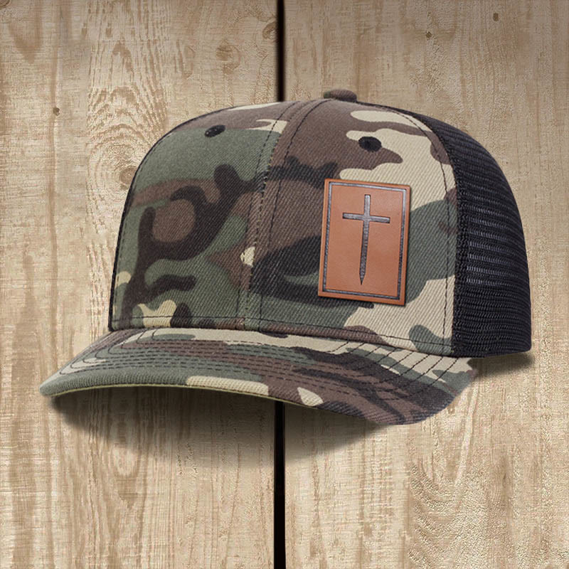 Christianartworkshop Faith Over Fear Nail Cross Leather Patch Faith Hat - Camo - image 1
