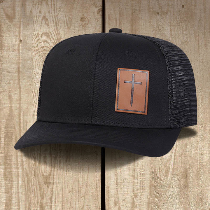 Christianartworkshop Faith Over Fear Nail Cross Leather Patch Faith Hat - Black - image 2