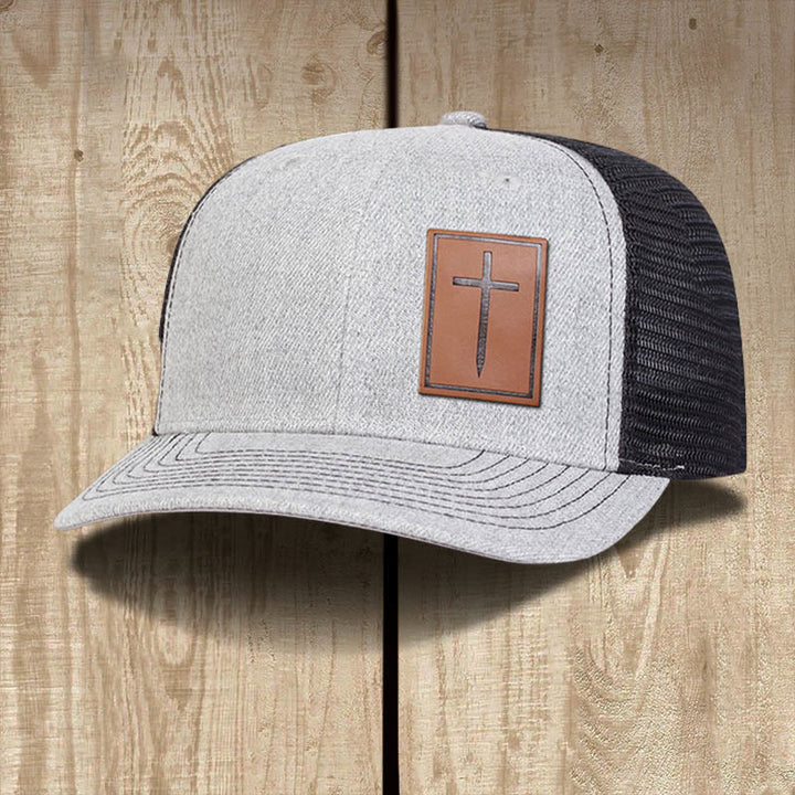 Christianartworkshop Faith Over Fear Nail Cross Leather Patch Faith Hat - Light Gray - image 3