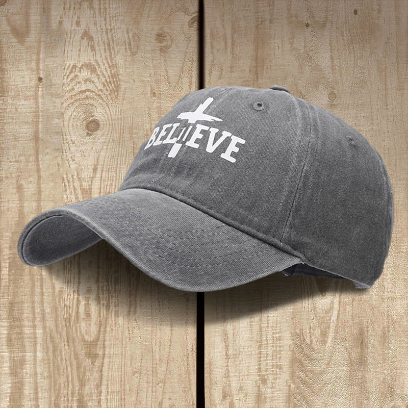 Christianartworkshop Believe in the Cross Baseball Cap: Faith Over Doubt - Grey - image 9