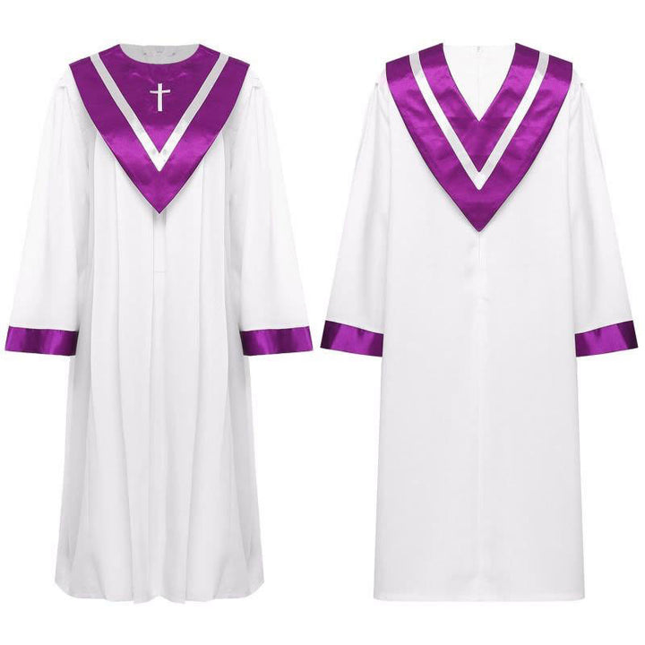 Christianartworkshop Classic White Clergy Robe with Contrast V-Neck & Cross Detailing - image 2