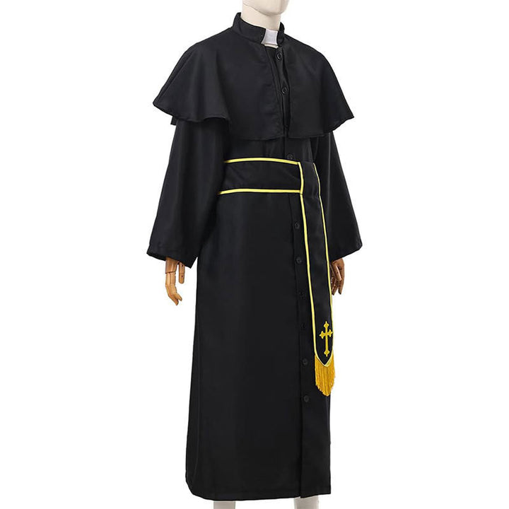 Christianartworkshop Medieval Style Black Clergy Robe with Cross Tassel Belt and Shawl Collar - image 9
