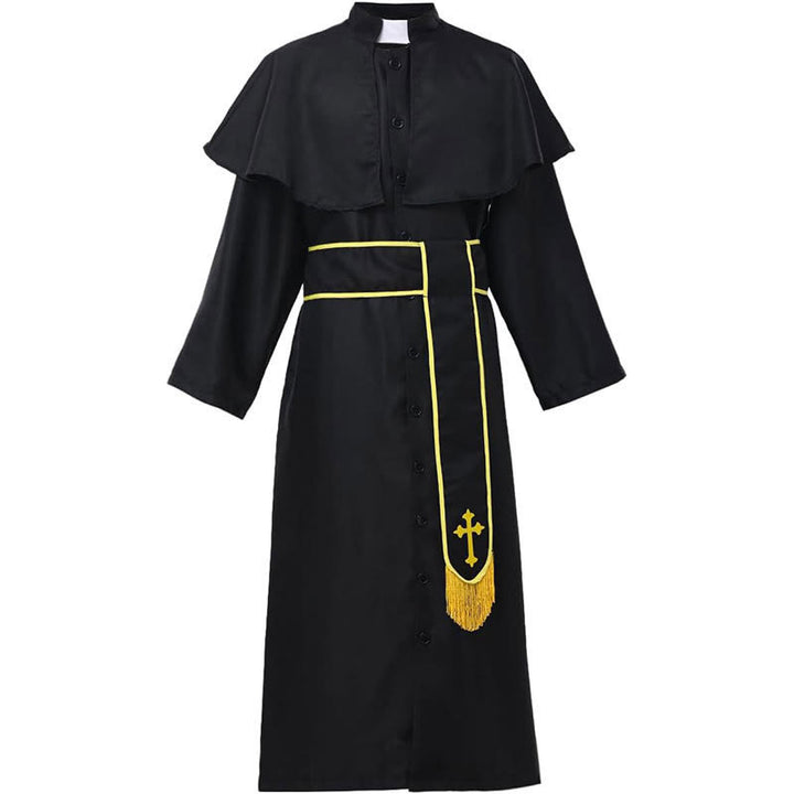 Christianartworkshop Medieval Style Black Clergy Robe with Cross Tassel Belt and Shawl Collar - image 8