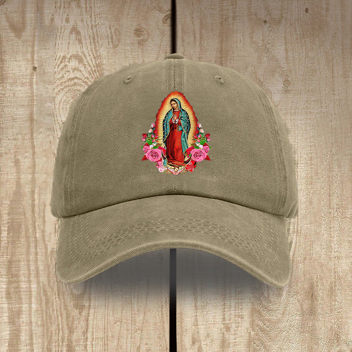 Christianartworkshop Spiritual Protection Our Lady of Guadalupe Washed Cotton Hat - Khaki - image 10