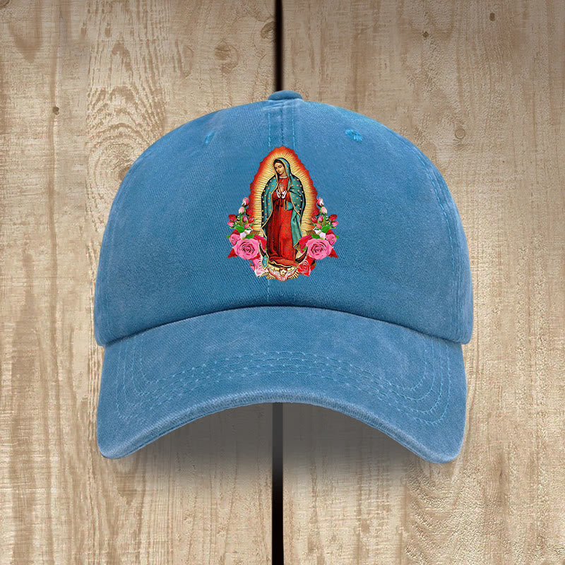 Christianartworkshop Spiritual Protection Our Lady of Guadalupe Washed Cotton Hat - Royal Blue - image 8