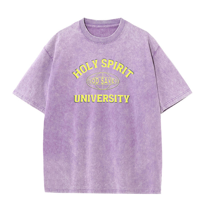 Christianartworkshop Holy Spirit University God Saves Unisex Washed T - Shirt - Purple - 5XL - image 4