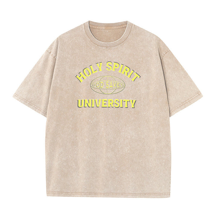 Christianartworkshop Holy Spirit University God Saves Unisex Washed T - Shirt - Apricot - 5XL - image 9