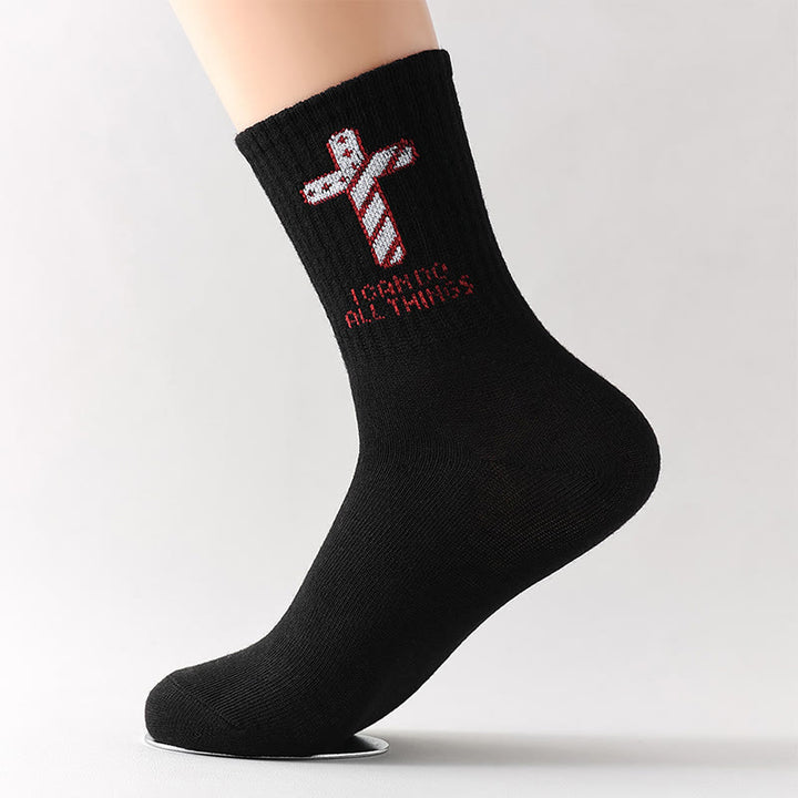 Christianartworkshop Faith-Driven I Can Do All Things Daily Wear Cross Socks - Black - 10 Pairs - image 2