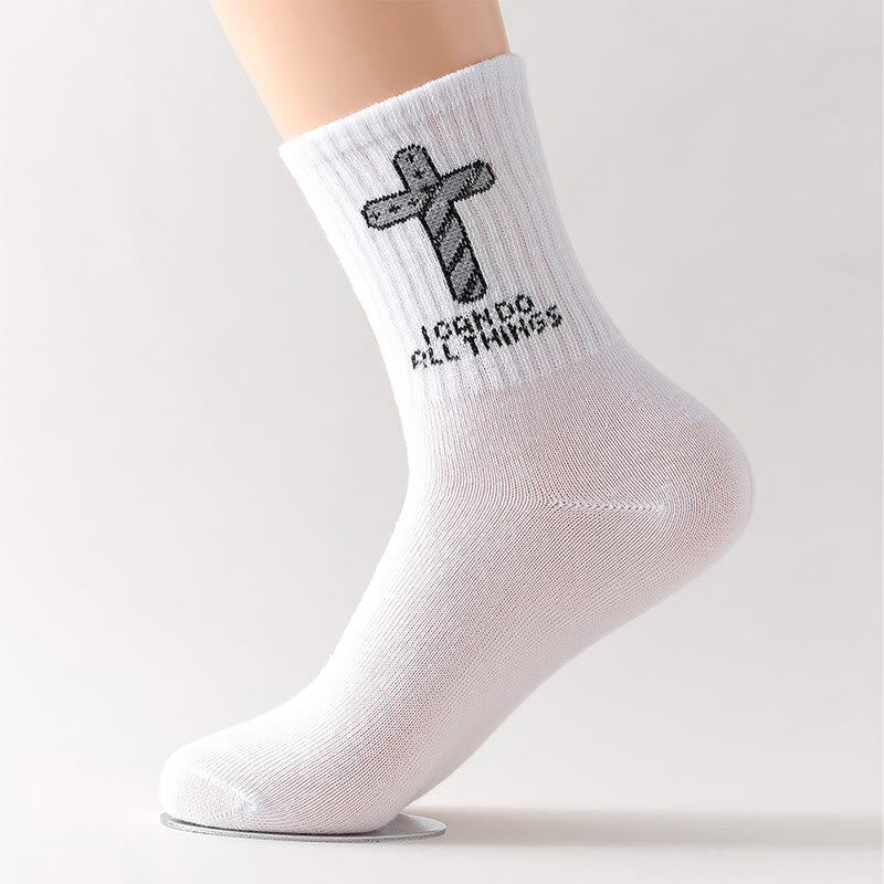 Christianartworkshop Faith-Driven I Can Do All Things Daily Wear Cross Socks - White - 10 Pairs - image 0