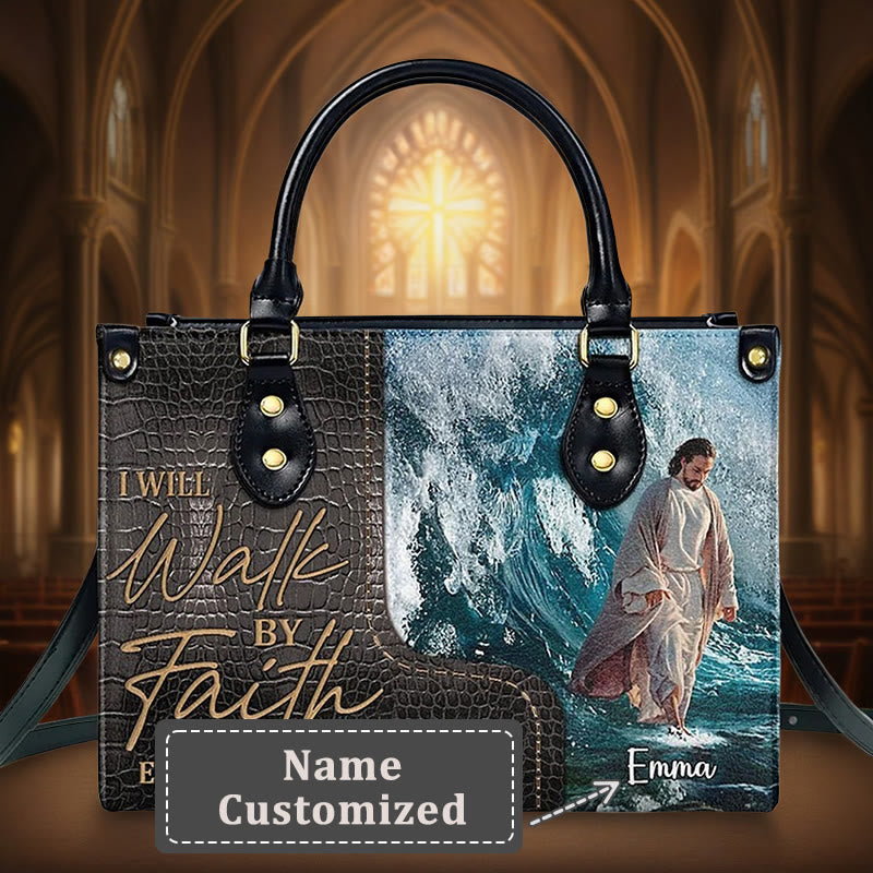 Christianartworkshop Spiritual Faith Personalized Leather Handbag with Jesus Art: Carry Divine Inspiration - XL - Name Customized - image 1