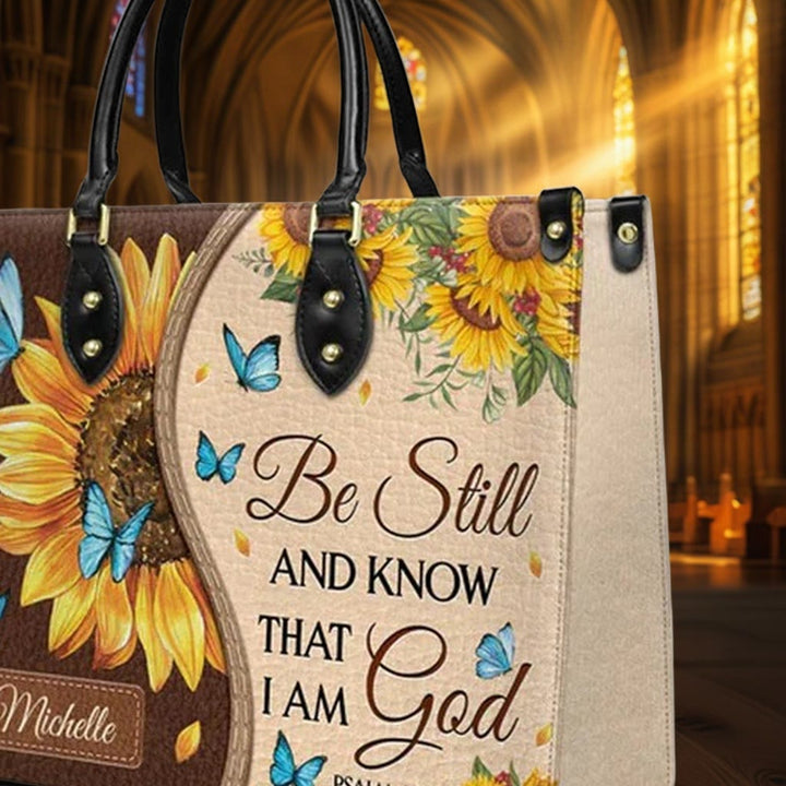 Christianartworkshop Sunflower - Butterfly Personalized Leather Handbag with Biblical Inspiration - image 7