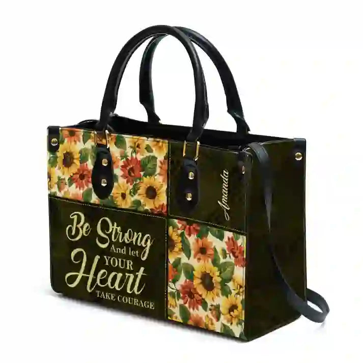 Christianartworkshop Patchwork Personalized Leather Handbag with Sunflowers & Inspirational Quote - image 9