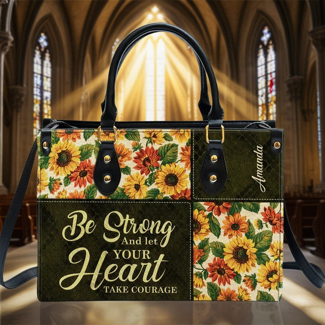 Christianartworkshop Patchwork Personalized Leather Handbag with Sunflowers & Inspirational Quote - image 5