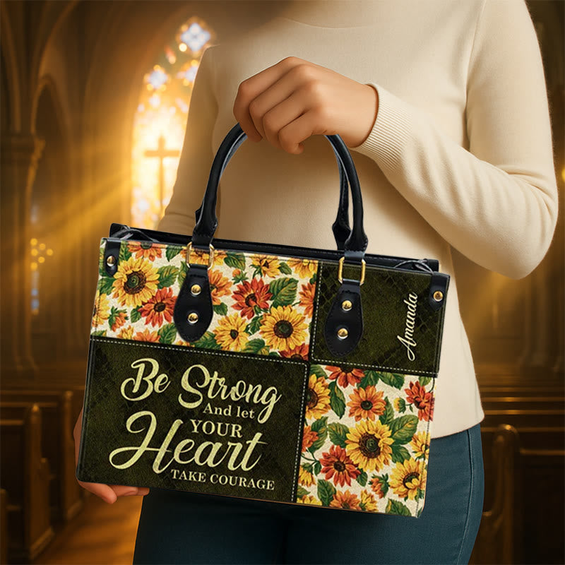 Christianartworkshop Patchwork Personalized Leather Handbag with Sunflowers & Inspirational Quote - image 1