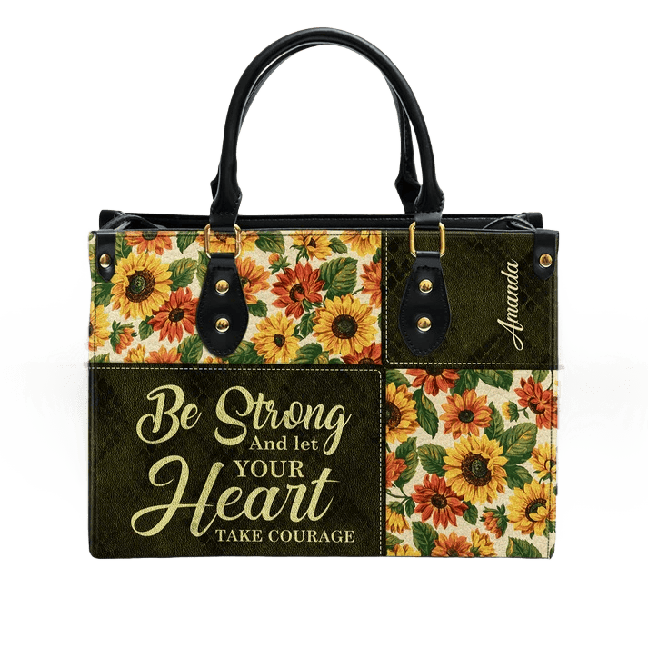 Christianartworkshop Patchwork Personalized Leather Handbag with Sunflowers & Inspirational Quote - image 10