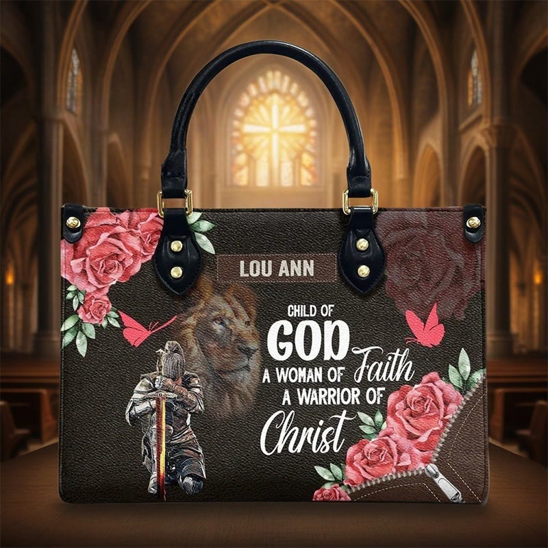 Christianartworkshop Lion of Judah Personalized Leather Handbag with Floral Warrior Motif - image 5