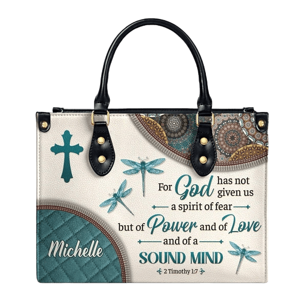 Christianartworkshop Faith & Nature Personalized Leather Handbag: Cross, Dragonflies & Bible Verse - image 6