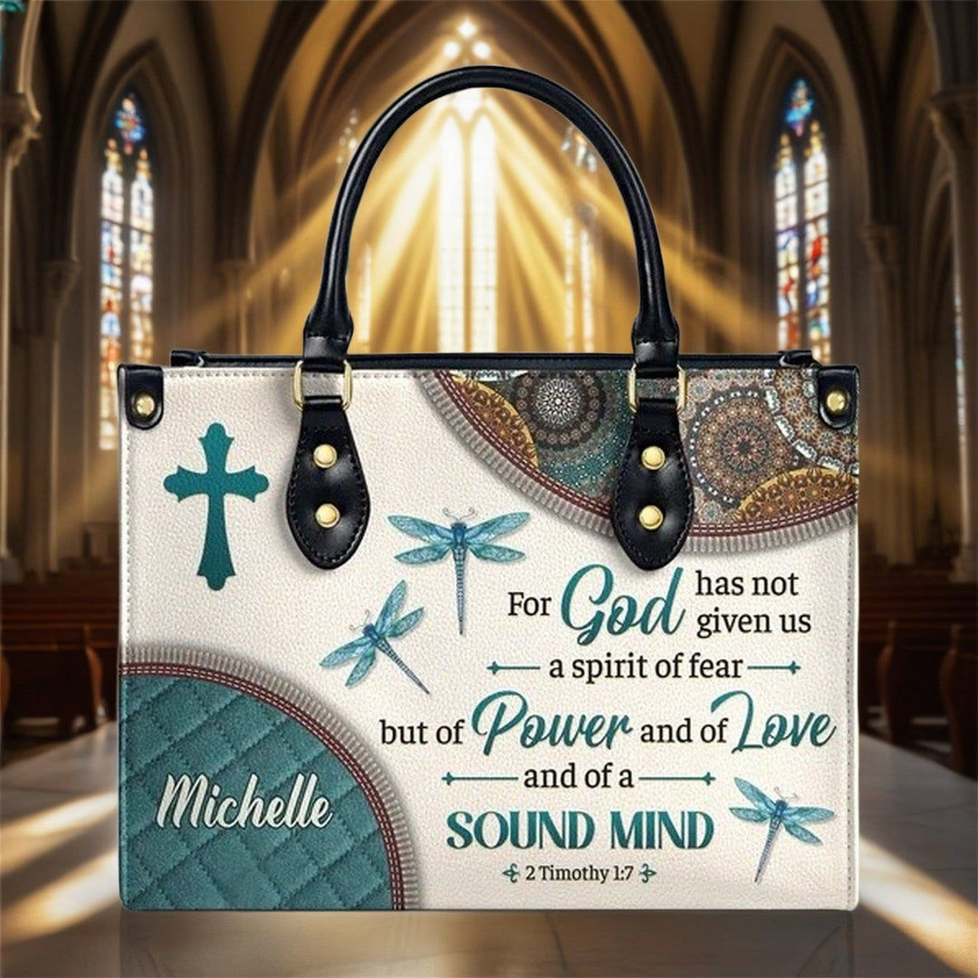 Christianartworkshop Faith & Nature Personalized Leather Handbag: Cross, Dragonflies & Bible Verse - image 4