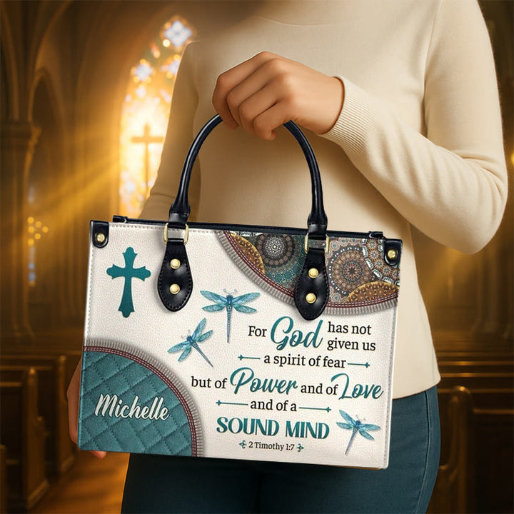 Christianartworkshop Faith & Nature Personalized Leather Handbag: Cross, Dragonflies & Bible Verse - image 2