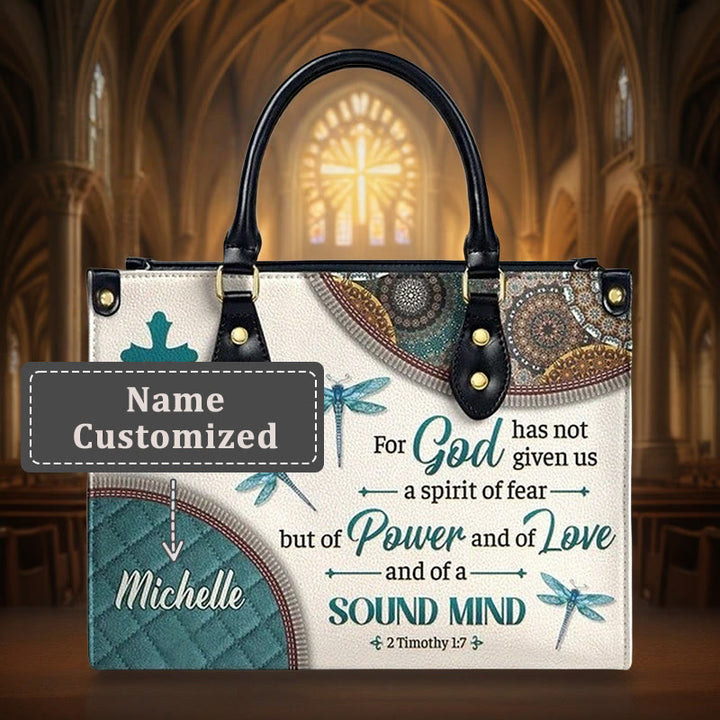 Christianartworkshop Faith & Nature Personalized Leather Handbag: Cross, Dragonflies & Bible Verse - XL - Name Customized - image 5