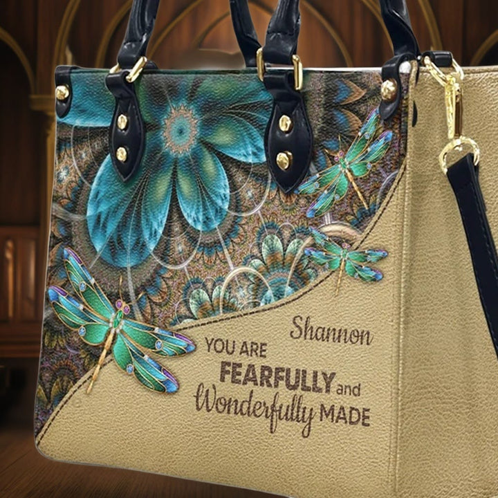 Christianartworkshop Floral Dragonfly Personalized Leather Handbag with Scripture Quote - image 6
