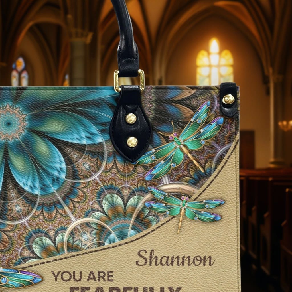 Christianartworkshop Floral Dragonfly Personalized Leather Handbag with Scripture Quote - image 7