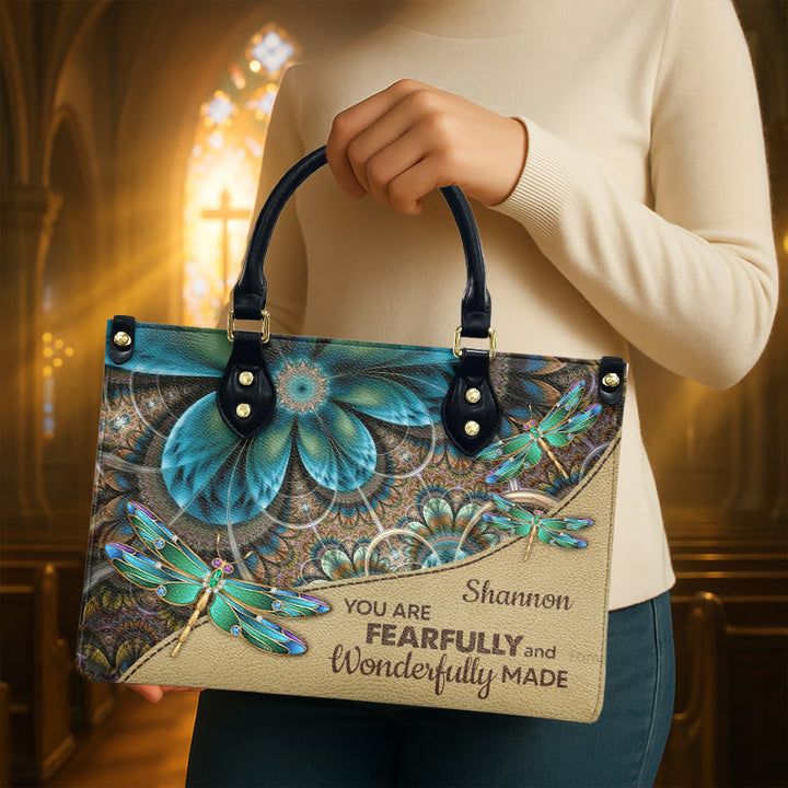 Christianartworkshop Floral Dragonfly Personalized Leather Handbag with Scripture Quote - image 2