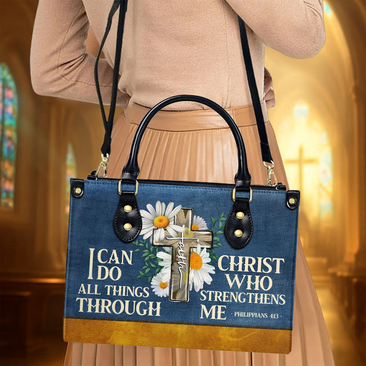 Christianartworkshop I Can Do All Things Through Christ Daisy Floral Personalized Leather Handbag - image 2