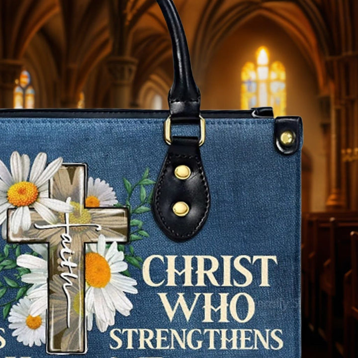 Christianartworkshop I Can Do All Things Through Christ Daisy Floral Personalized Leather Handbag - image 7