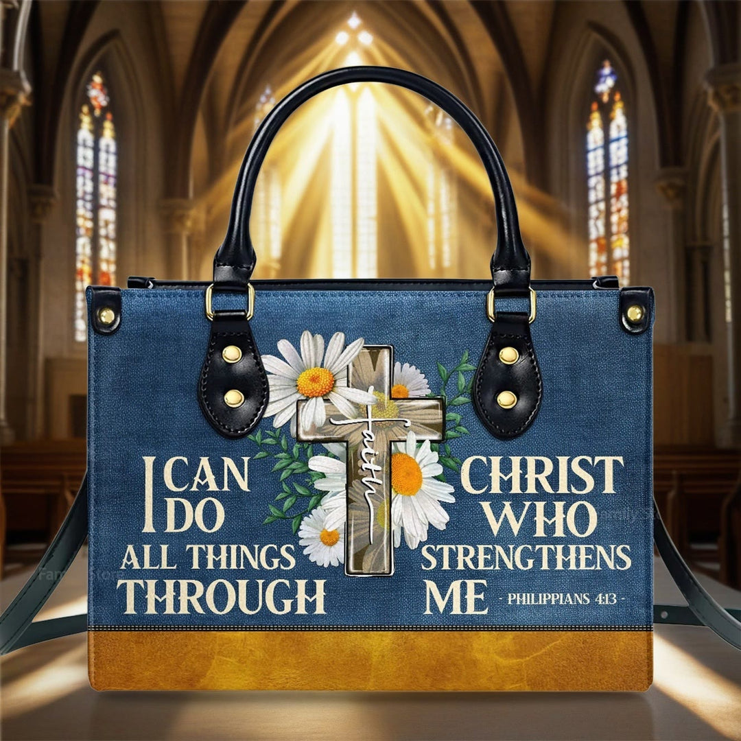 Christianartworkshop I Can Do All Things Through Christ Daisy Floral Personalized Leather Handbag - image 5