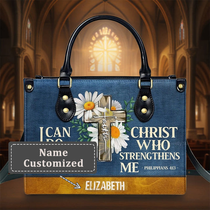 Christianartworkshop I Can Do All Things Through Christ Daisy Floral Personalized Leather Handbag - XL - Name Customized - image 4