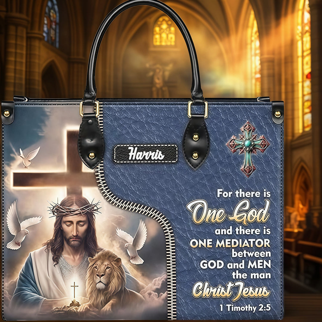 Christianartworkshop Personalized Leather Handbag with Jesus, Lion & 1 Timothy 2:5 Verse - image 8